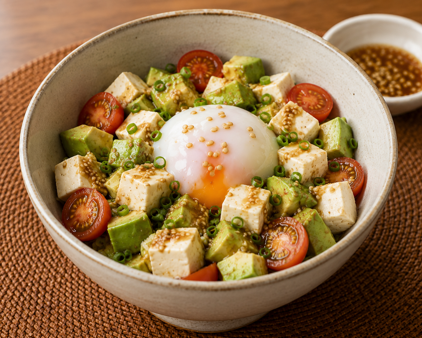 切ってのせるだけ！豆腐とアボカドのとろ玉ジンジャーボウル